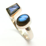 Labradorit - silverring med 2 stenar