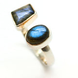 Labradorit - silverring med 2 stenar