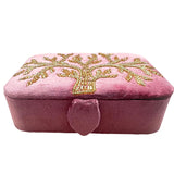 Fabric box in pink velvet with tree of life