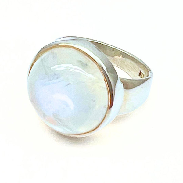 Rainbow pattern stone, smooth ring in sterling silver