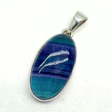 Fluorite faceted green-blue "teal" round silver pendant