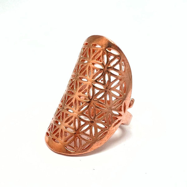 Flower of Life - bronze / red gold ring in bronze adjustable ring size
