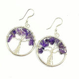 Amethyst or rock crystal pendant or earring with the tree of life silver plated