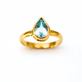 Topaz blue faceted drop in gold vermeil ring