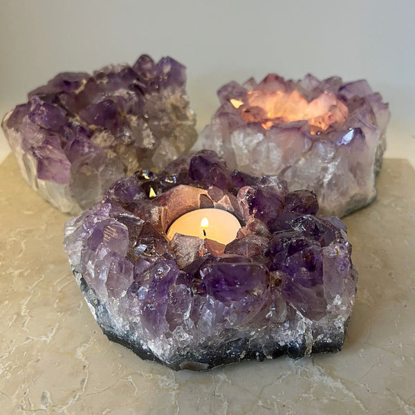 Amethyst, raw candle lantern