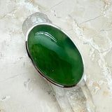 Jade, oval & slät ring i silver unikt exemplar