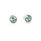 Blue topaz, stud earrings in smooth silver setting