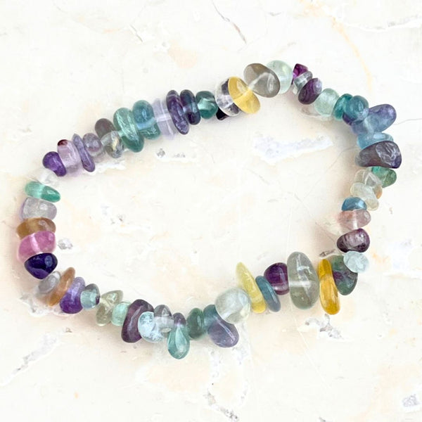 Fluorite, chip bracelet with elastic thread