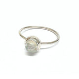 Rainbow moonstone, round stone in silver ring