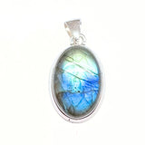 Labradorite, round smooth pendant in silver