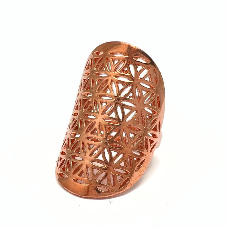 Flower of Life - brons / rött guld ring i brons ställbar ringstorlek