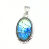 Labradorite, round smooth pendant in silver