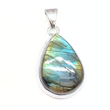 Labradorite, round smooth pendant in silver