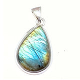 Labradorite, round smooth pendant in silver