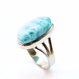 Larimar "Atlantis sten" i silverring storlek 9