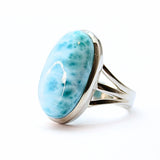 Larimar "Atlantis sten" i silverring storlek 9