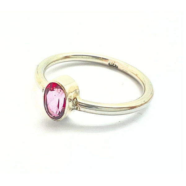 Topaz pink faceted stone in silver ring