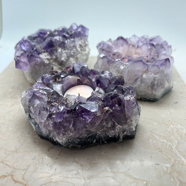 Amethyst, raw candle lantern