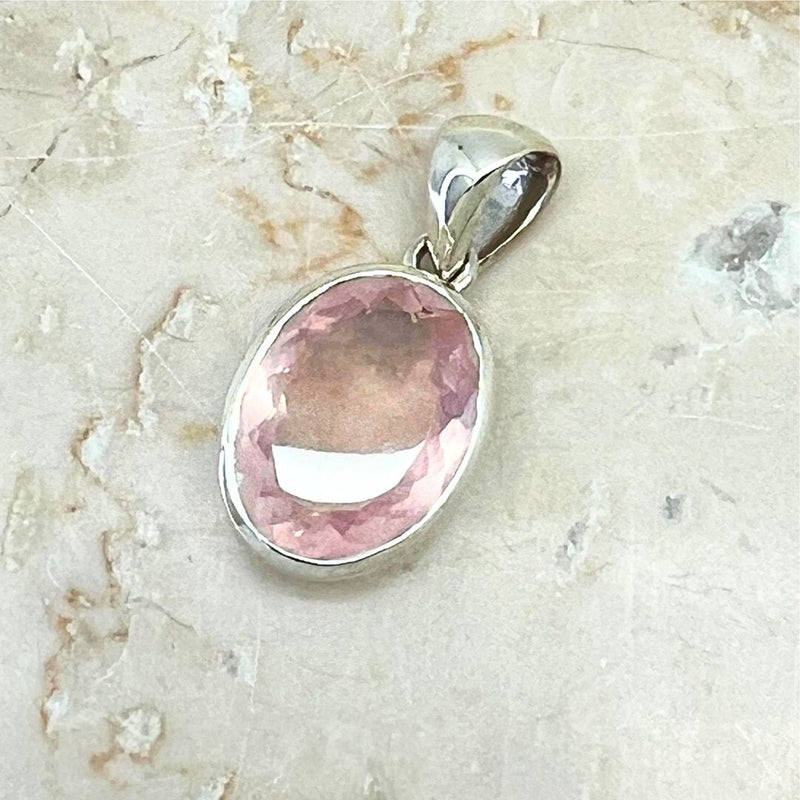 Rose quartz, small and large silver pendant