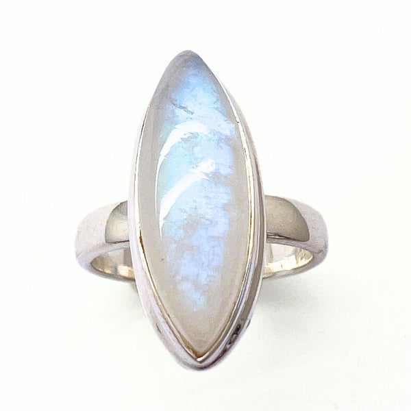 Rainbow pattern stone, smooth ring in sterling silver