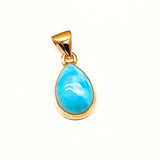 Larimar, drop gold pendant