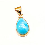 Larimar, drop gold pendant