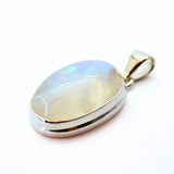 Rainbow moonstone, small oval pendant in plain silver