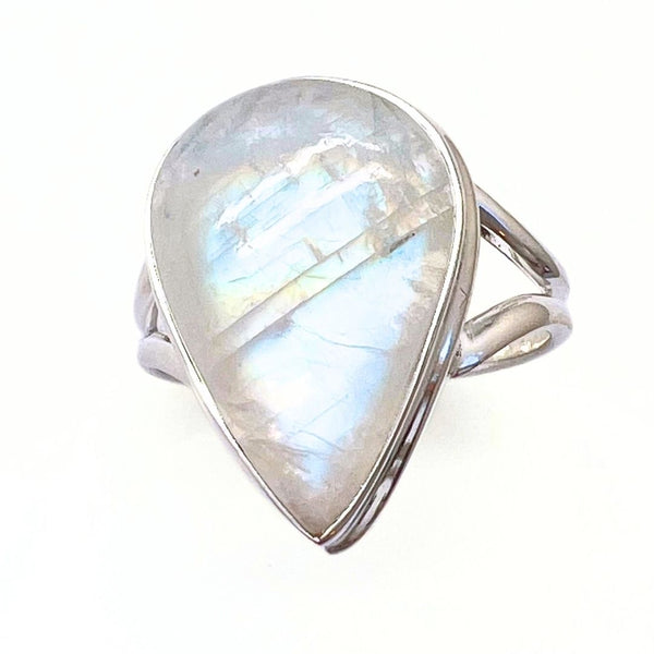 Rainbow pattern stone, smooth ring in sterling silver