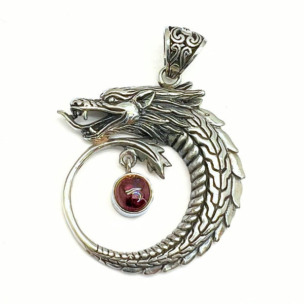 Garnet oval filigree silver pendant