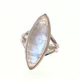 Rainbow pattern stone, smooth ring in sterling silver