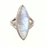 Rainbow pattern stone, smooth ring in sterling silver