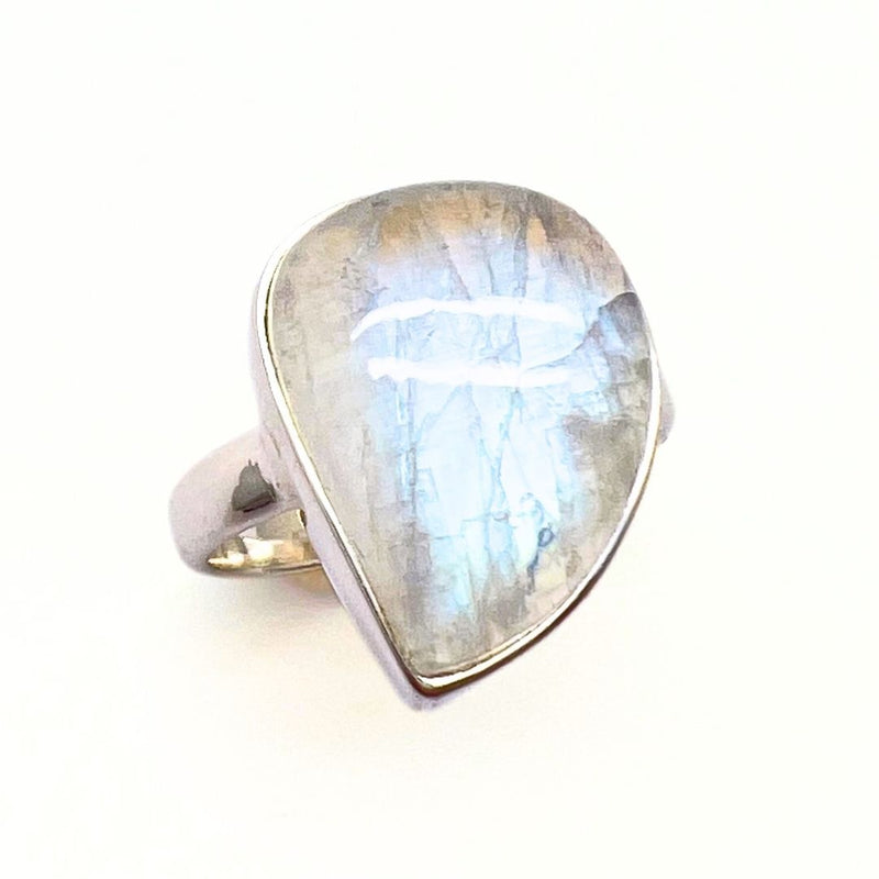 Rainbow pattern stone, smooth ring in sterling silver