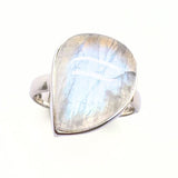 Rainbow pattern stone, smooth ring in sterling silver