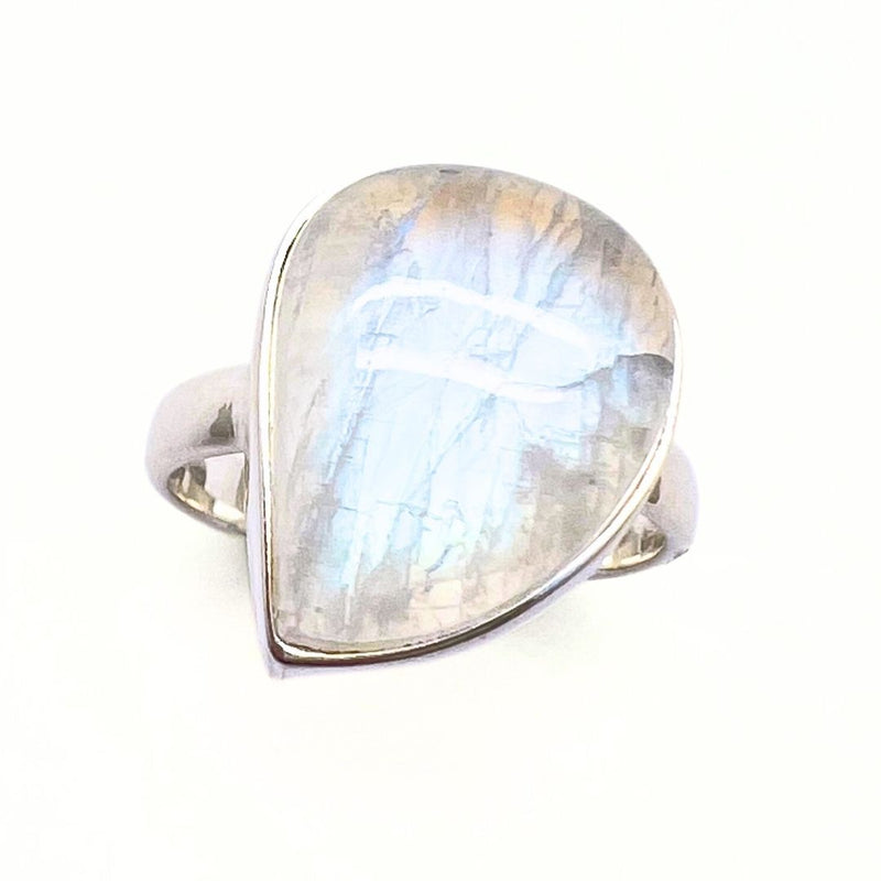 Rainbow pattern stone, smooth ring in sterling silver