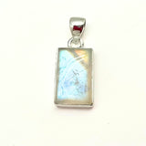 Rainbow moonstone, small oval pendant in plain silver