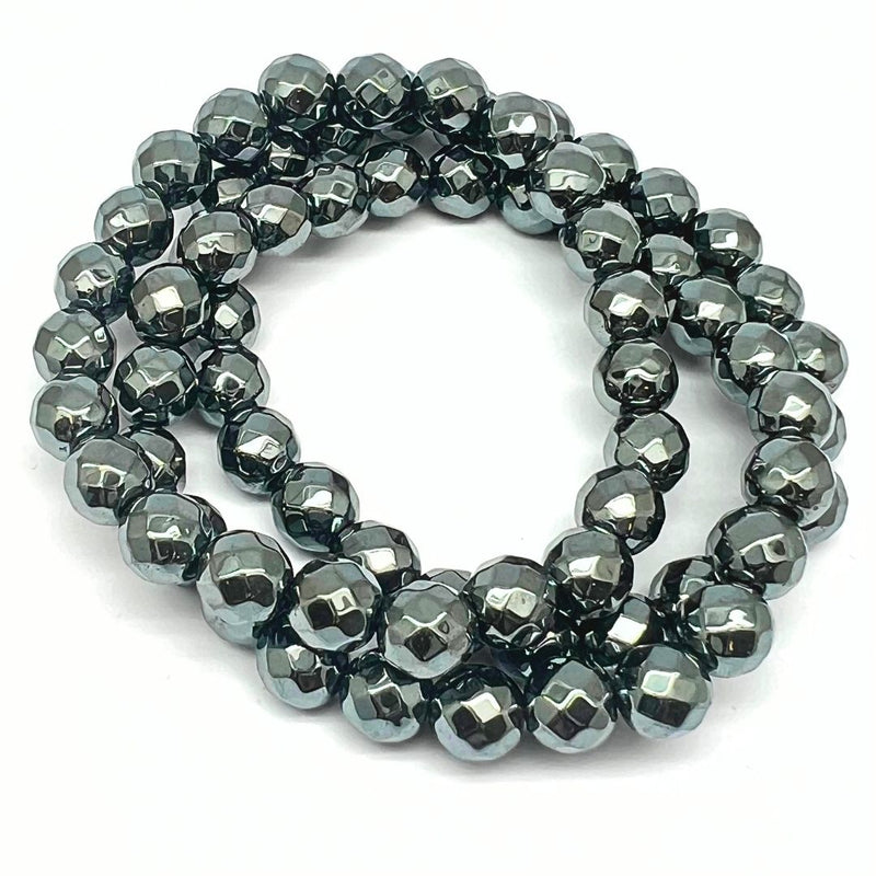 Hematite, bracelet with faceted crystals 8 mm