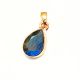 Labradorite, drop as a unique faceted pendant in gold