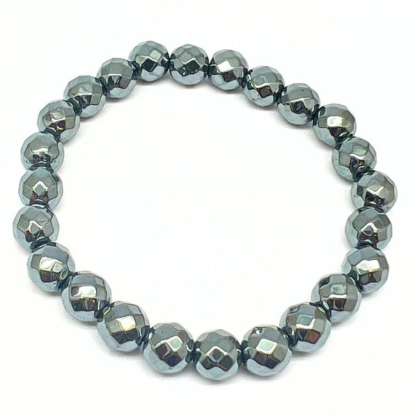 Hematite, bracelet with faceted crystals 8 mm