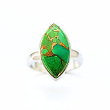 Turquoise, green, with copper in sterling silver size 7