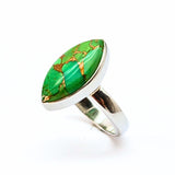 Turquoise, green, with copper in sterling silver size 7