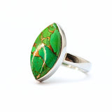 Turquoise, green, with copper in sterling silver size 7