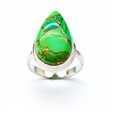 Turquoise, green, with copper in sterling silver size 7