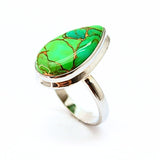 Turquoise, green, with copper in sterling silver size 7