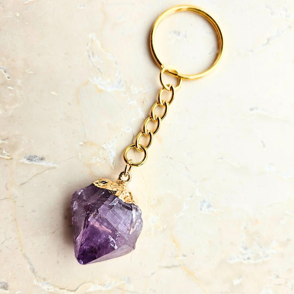 Amethyst lace gold colored key ring