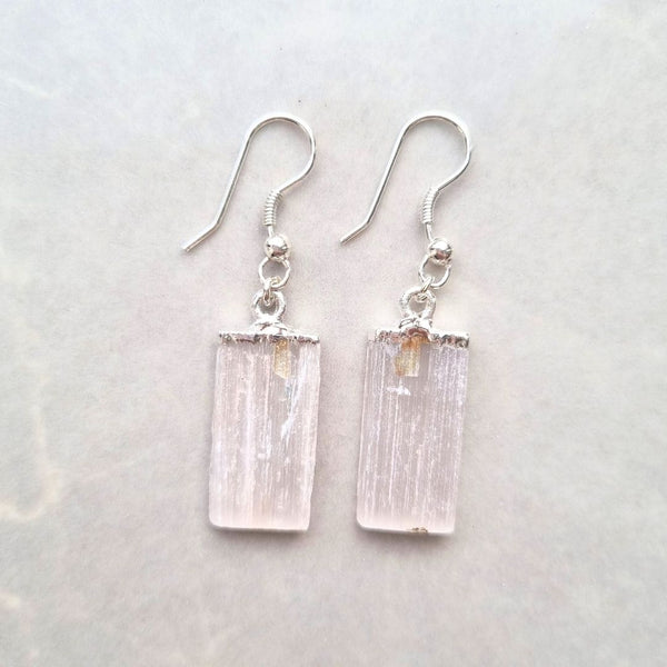 Selenite raw lace earring on hook