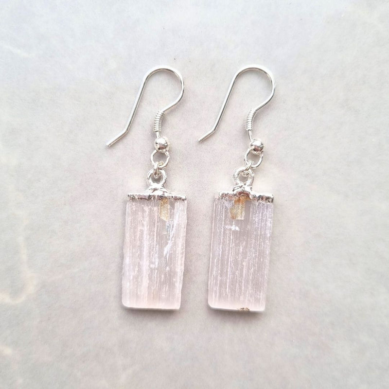 Selenite raw lace earring on hook