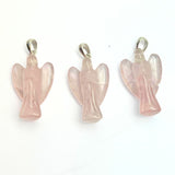 Rose quartz, angel pendant with silver mount