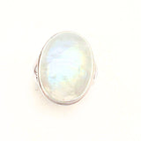 Regnbågsmånsten, oval sten med slät ring i sterling silver storlek 8