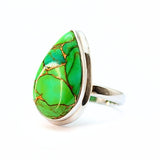 Turquoise, green, with copper in sterling silver size 7
