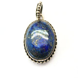 Lapis lazuli, oval pendant in silver filigree